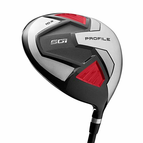 Close-up of a golf driver head with silver, black, and red design.