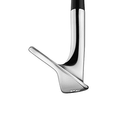 Close-up of a golf club head with a chrome finish.