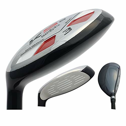 Hybrid golf club with close-up views of the clubhead.