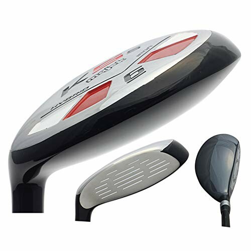 Hybrid golf club with close-up views of club head design