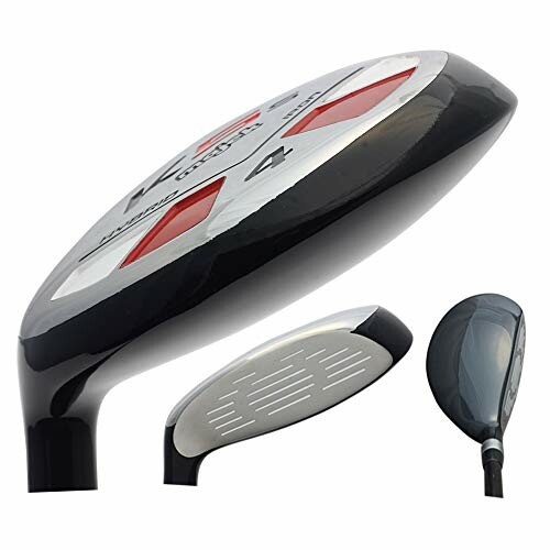 Close-up of a hybrid golf club showcasing its design.