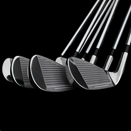 Set of golf club irons on a black background