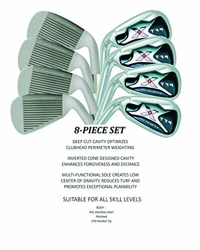 8-piece golf club set with deep cut cavity design.