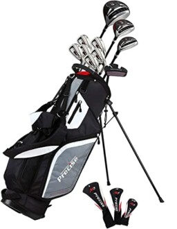 Complete golf club set with bag and headcovers.