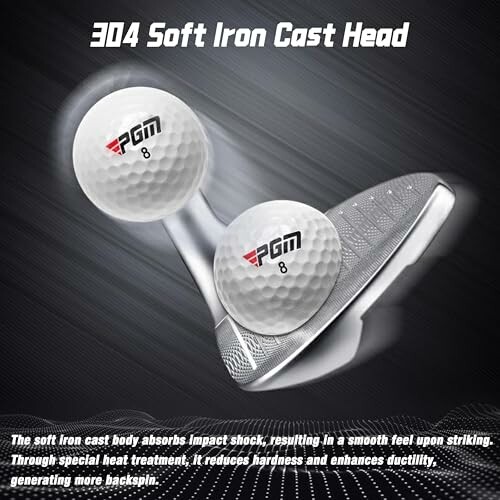 Golf club with 304 soft iron cast head and PGM golf balls.