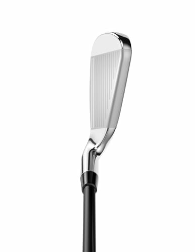 Close-up of a golf iron club head. 