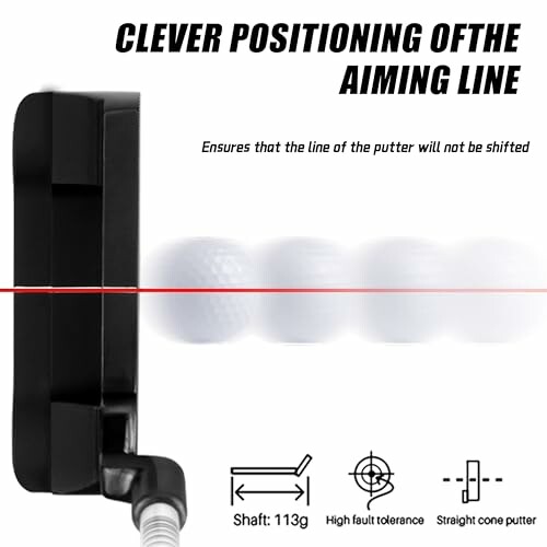 Golf putter with aiming line feature for precise alignment.