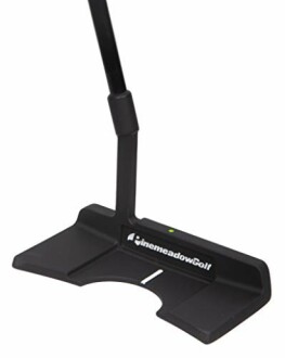 Black golf putter head with logo