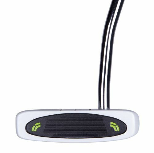 Golf putter head with black and green accents