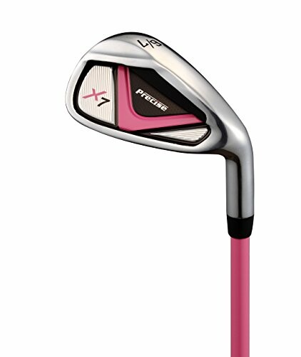 Ladies golf club iron with pink accents.