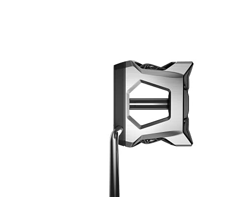 Top view of a modern golf putter on a white background.