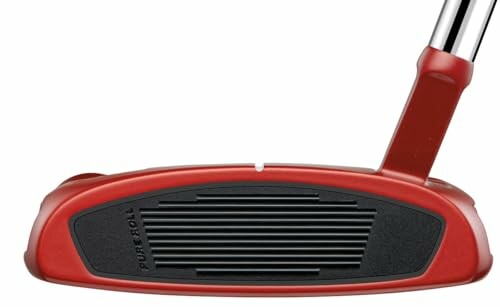 Red golf putter head with black face insert