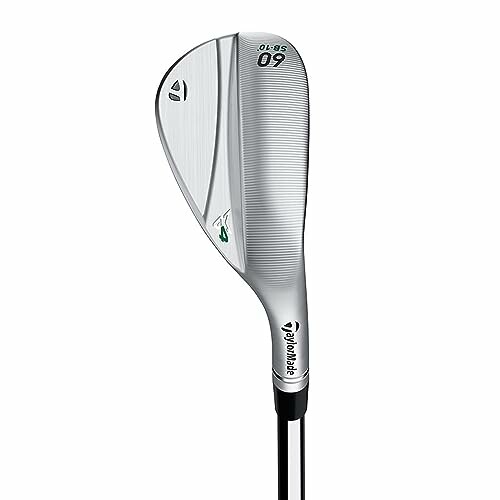 TaylorMade golf wedge, silver finish with logo and club specifications.